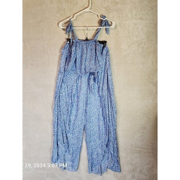 Kiwi & Punch Pants - Kiwi + Punch Wide Leg Sarong Pant And Smocked Crop Top Set Blue Women's Large